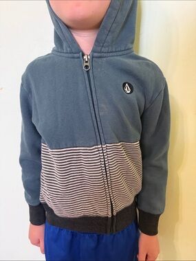 Volcom Boys' Teal Hooded Zip-Up Sweatshirt with Striped Panel